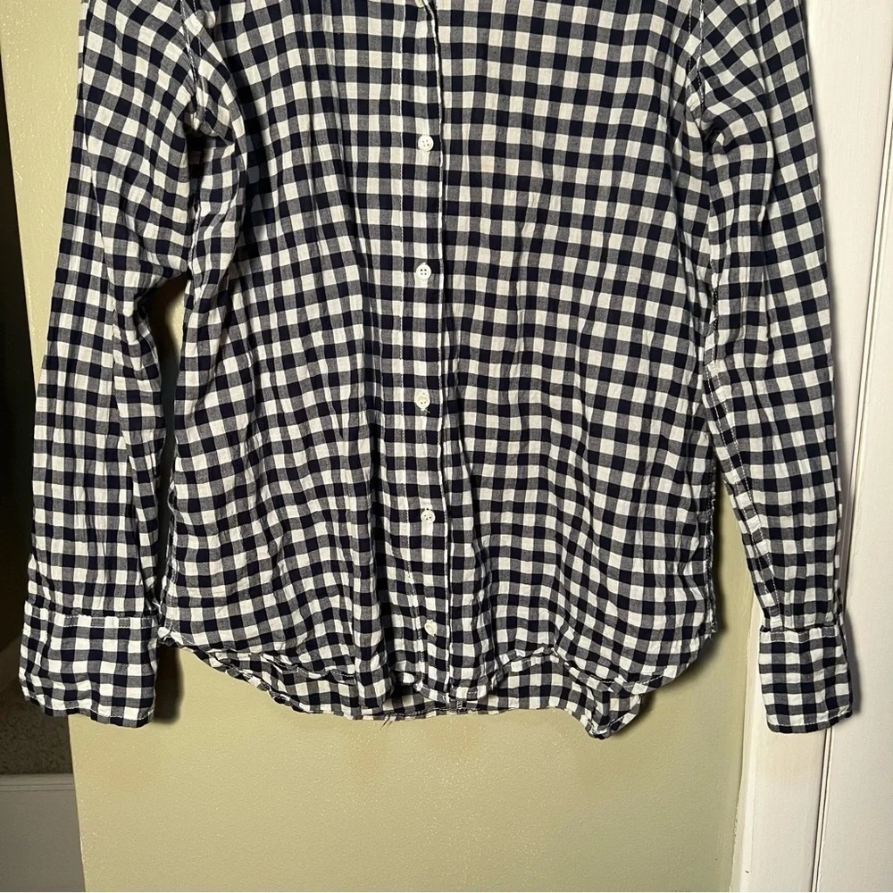 J. Crew Women's Size 6 Boy Shirt‎ Navy Blue White Gingham Button Down C6086